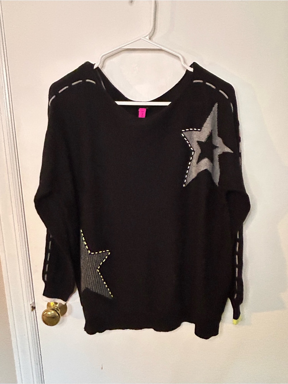 ZAKET & PLOVER THREADED STAR SWEATER IN BLACK COTTON CASHMERE BLEND SZ MEDIUM